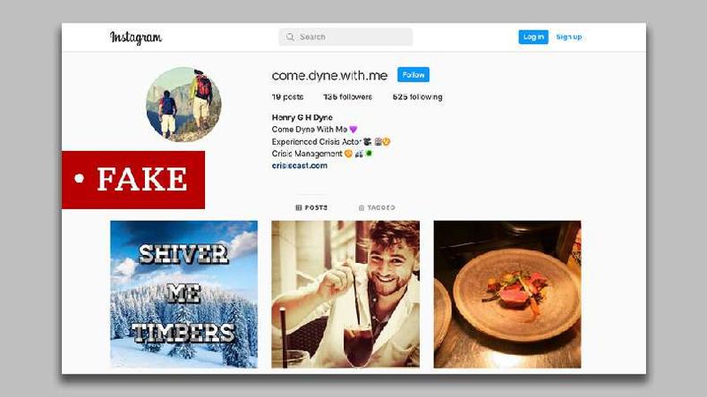 Uma das contas falsas criadas em nome de Henry Dyne no Instagram(foto: Instagram) Uma das contas falsas criadas em nome de Henry Dyne no Instagram