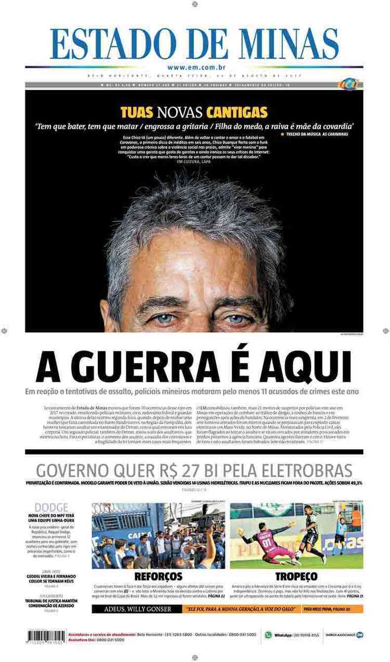 Confira a Capa do Jornal Estado de Minas do dia 23/08/2017