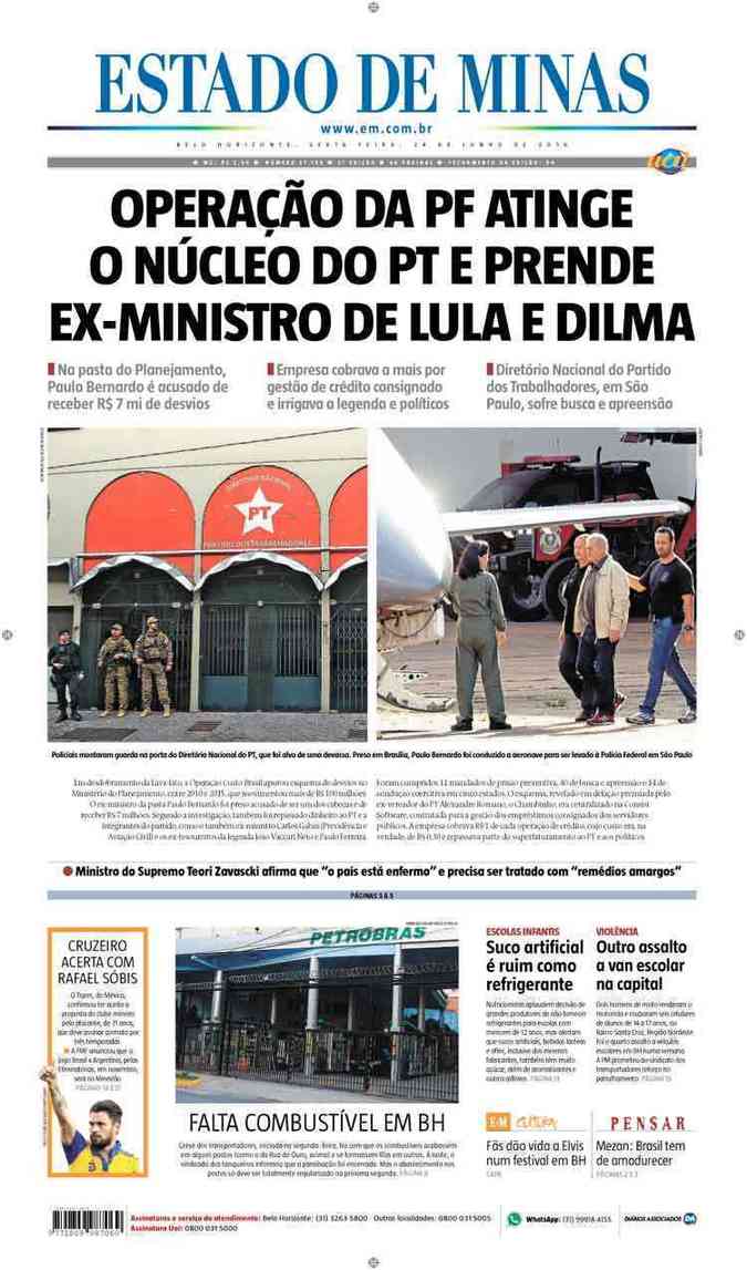 Confira a Capa do Jornal Estado de Minas do dia 24/06/2016
