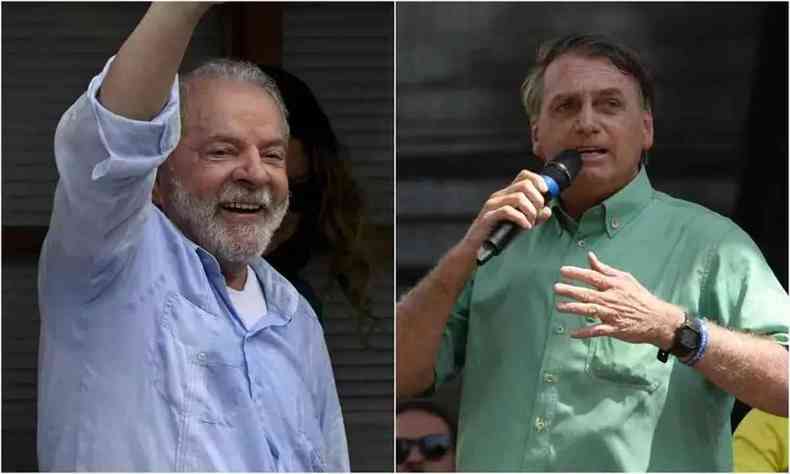 Montagem com Lula a esquerda e Bolsonaro a direita 