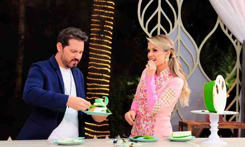 Dony de Nuccio e a chef Beca Milano no programa Bake off Brasil: Cereja do bolo