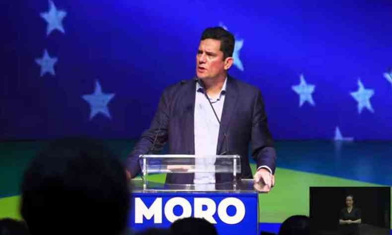 Ex-ministro Sergio Moro durante discurso de filiao ao Podemos