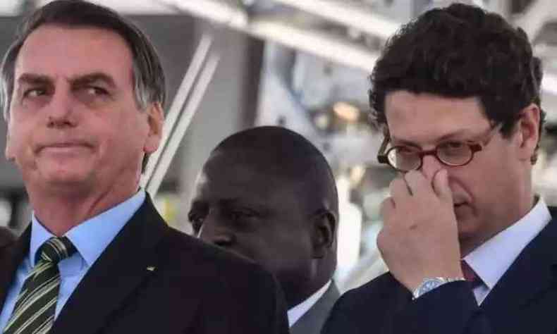Presidente Jair Bolsonaro e o ministro do Meio Ambiente, Ricardo Salles (foto: Nelson Almeida/AFP )