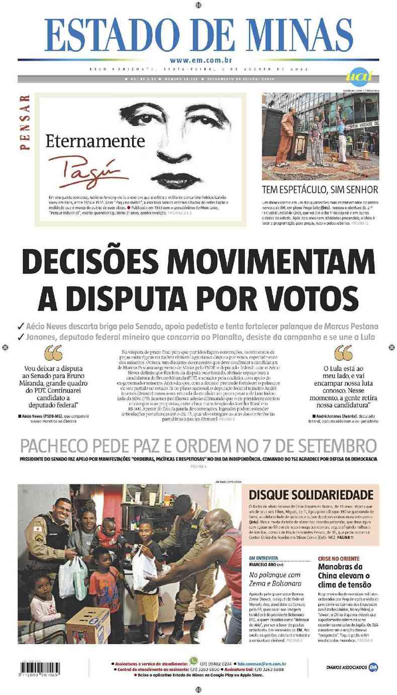 Confira a Capa do Jornal Estado de Minas do dia 05/08/2022