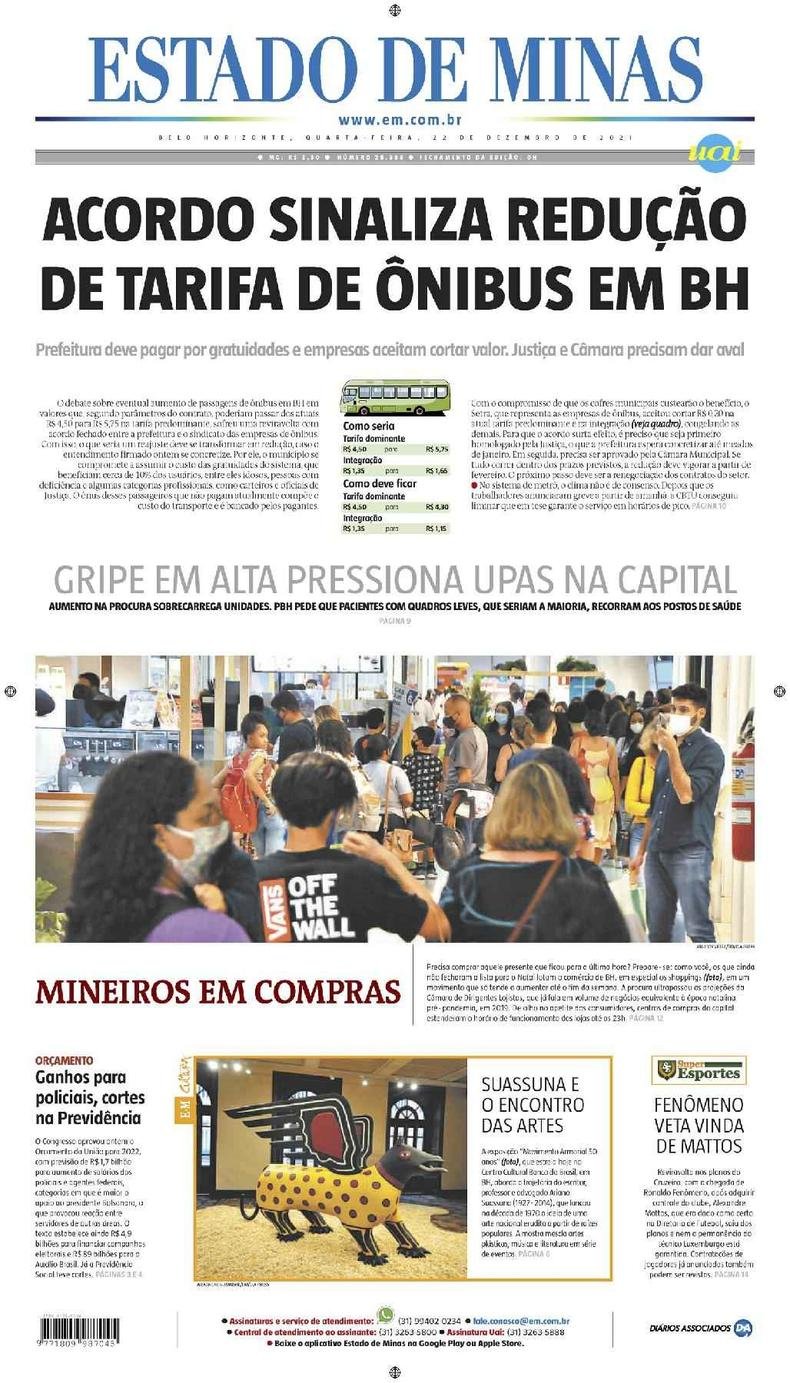 Confira a Capa do Jornal Estado de Minas do dia 22/12/2021