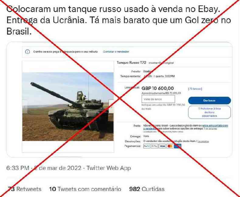 Captura de tela feita em 18 de maro de 2022 de uma publicao no Twitter 