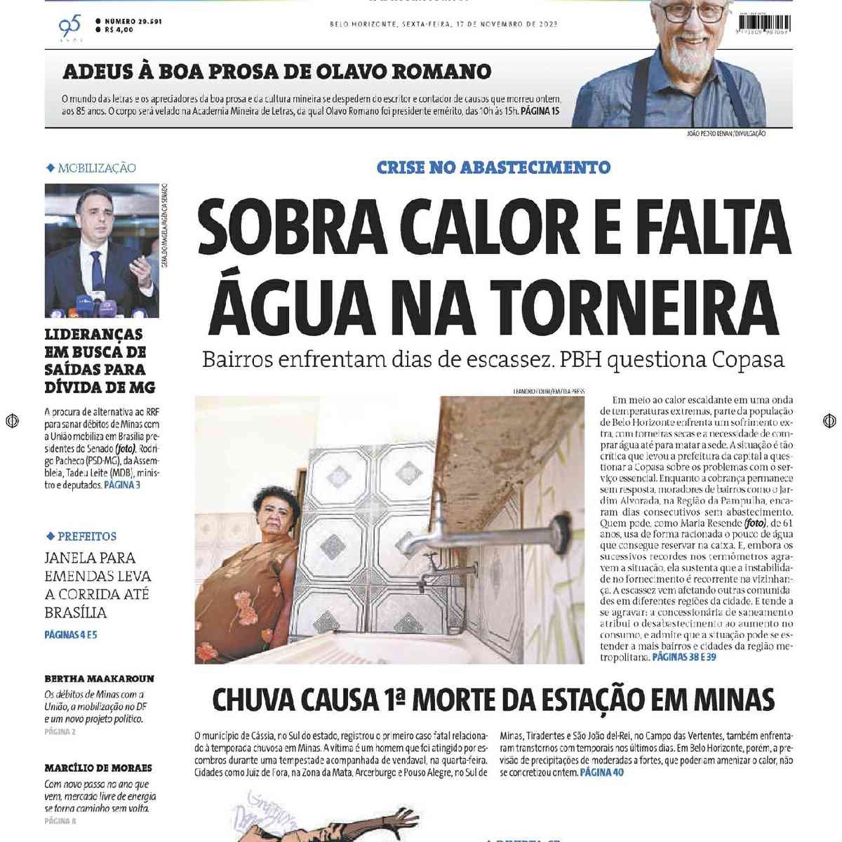 Confira a Capa do Jornal Estado de Minas do dia 17/08/2017