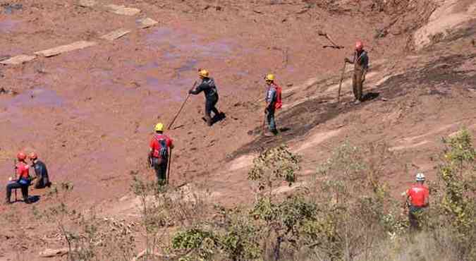 Bombeiros enfrentam operao arriscada em lamaal  procura de trabalhador desaparecido. Buscas sero retomadas hoje em local que ces farejadores apontaram (foto: Edsio Ferreira/EM/D.A Press)