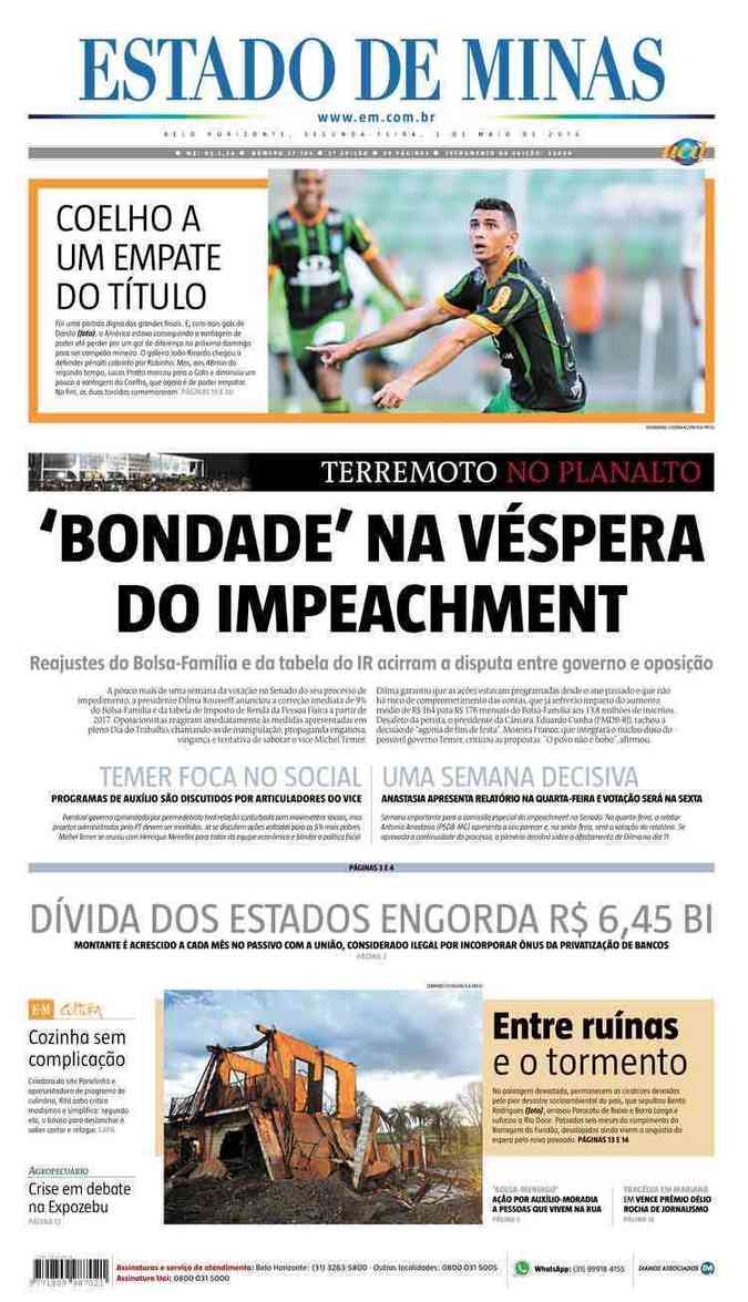Confira a Capa do Jornal Estado de Minas do dia 02/05/2016