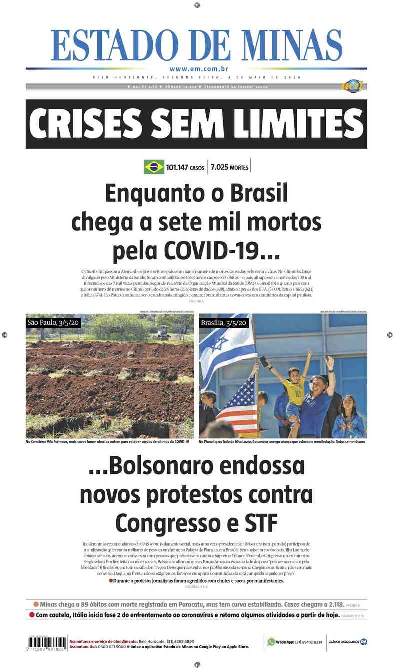 Confira a Capa do Jornal Estado de Minas do dia 04/05/2020(foto: Estado de Minas)