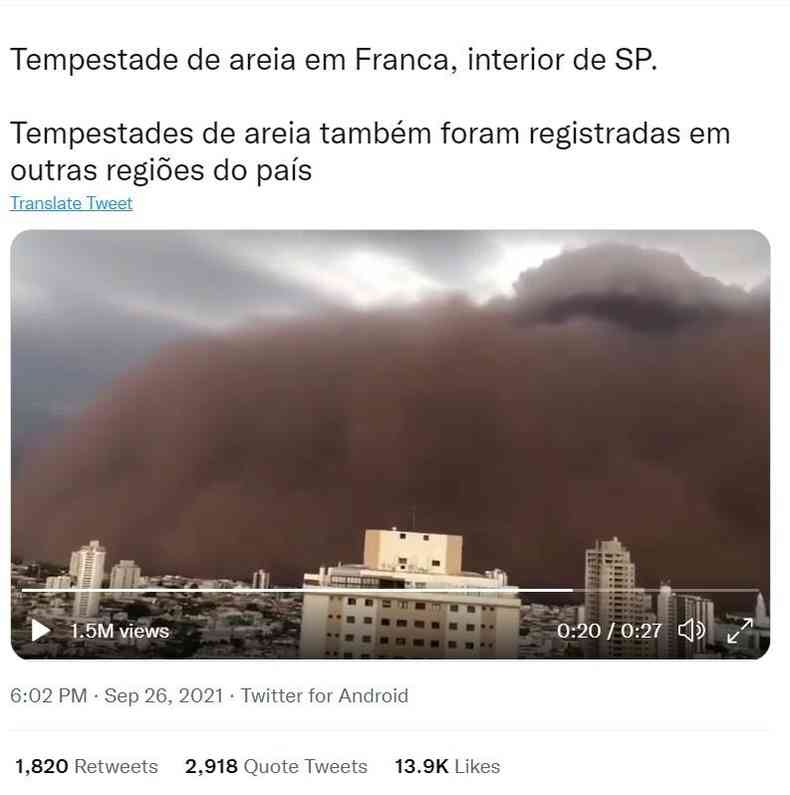 Captura de tela feita em 28 de setembro de 2021 de um vdeo publicado no Twitter ( . / )