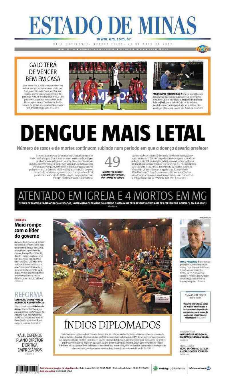 Confira a Capa do Jornal Estado de Minas do dia 22/05/2019(foto: Estado de Minas)