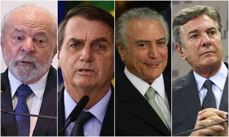 Montagem com Lula e Bolsonaro a esquerda, Michel Temer e Collor a direita