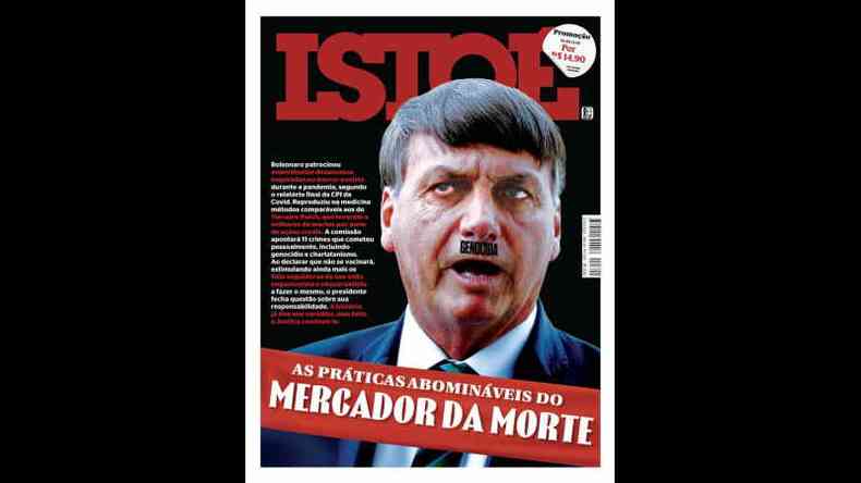 Na capa da revista Isto, Bolsonaro aparece com bigode de Hilter