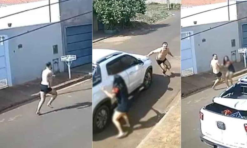 Um homem foi flagrado correndo na rua s de cueca