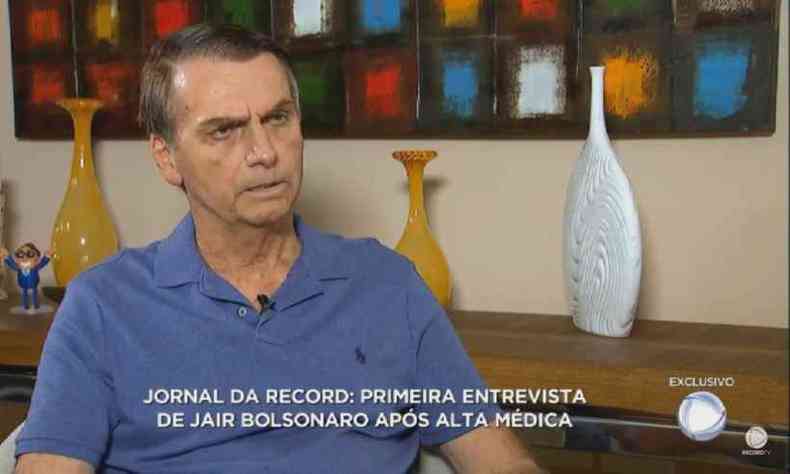 Primeira entrevista de Jair Bolsonaro aps alta medica(foto: Reproduo/RecordTV )
