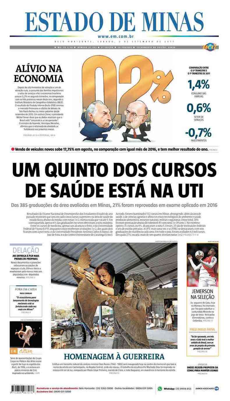 Confira a Capa do Jornal Estado de Minas do dia 02/09/2017