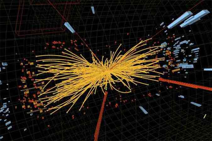Grfico distribudo pelo CERN mostra coliso medida na experincia de busca da bson de Higgs(foto: AFP PHOTO /CERN)