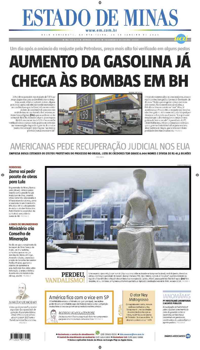 Confira a Capa do Jornal Estado de Minas do dia 10/08/2023