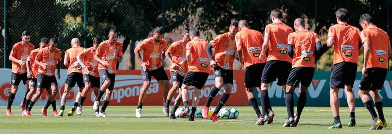 O grupo atleticano aproveita os treinamentos na Cidade do Galo para não ter queda de rendimento no retorno às competições, que já começa com o clássico contra o Cruzeiro pela Copa do Brasil(foto: Fotos: Bruno Cantini/Atlético) O grupo atleticano aproveita os treinamentos na Cidade do Galo para não ter queda de rendimento no retorno às competições, que já começa com o clássico contra o Cruzeiro pela Copa do Brasil(foto: Fotos: Bruno Cantini/Atlético)