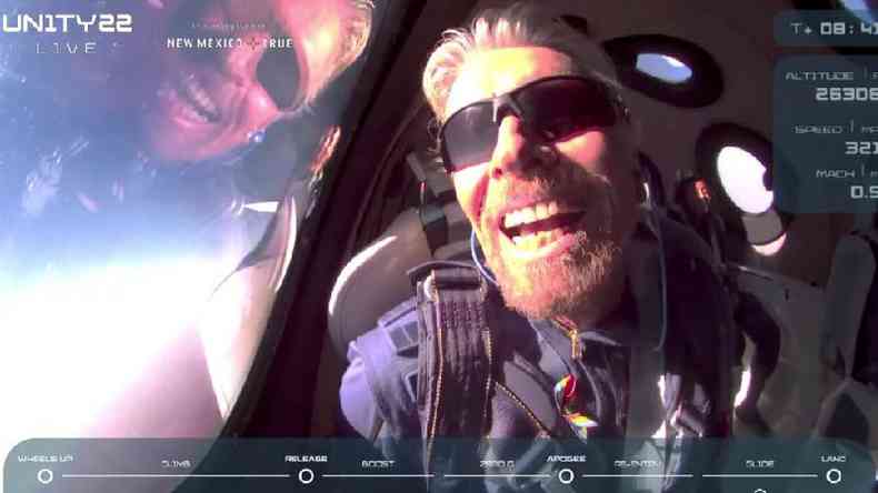 Richard Branson se tornou o primeiro dos novos pioneiros do turismo espacial a experimentar seu prprio veculo, vencendo Jeff Bezos e Elon Musk(foto: Virgin Galactic)