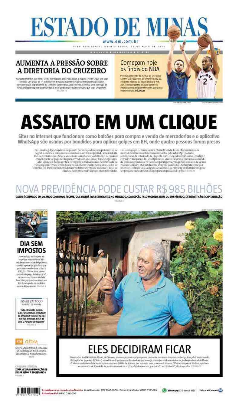 Confira a Capa do Jornal Estado de Minas do dia 30/05/2019(foto: Estado de Minas)
