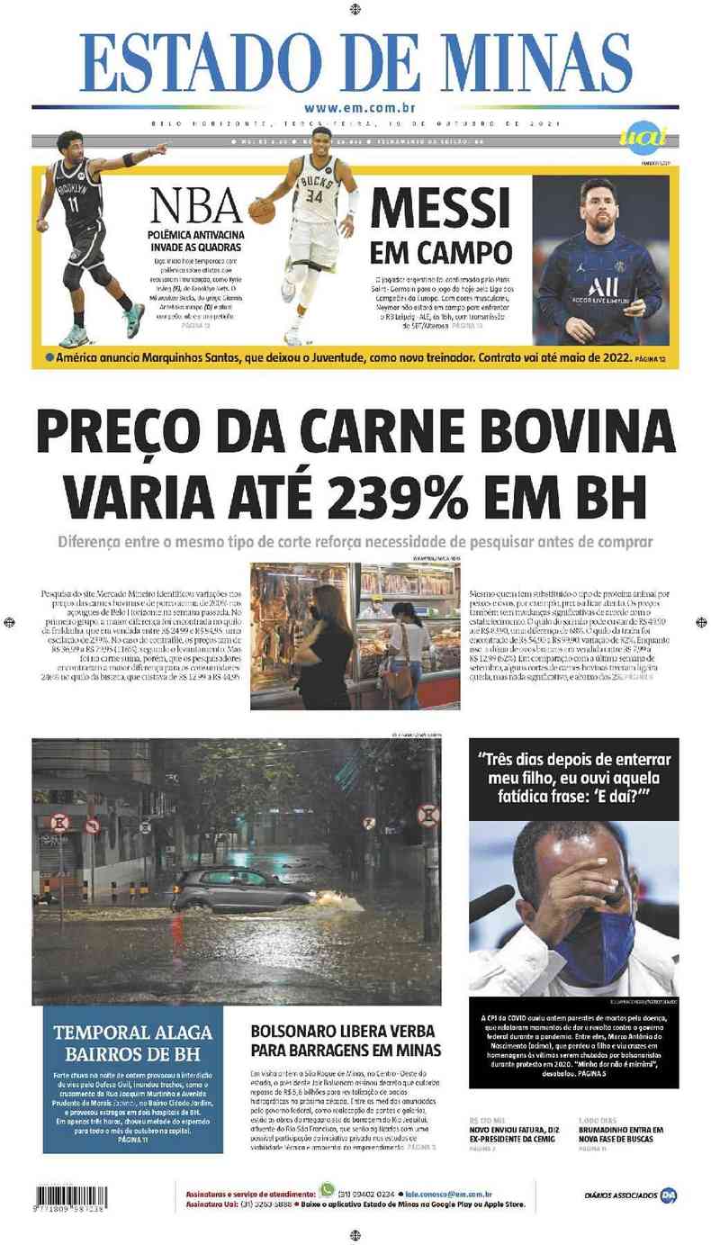 Confira a Capa do Jornal Estado de Minas do dia 19/10/2021