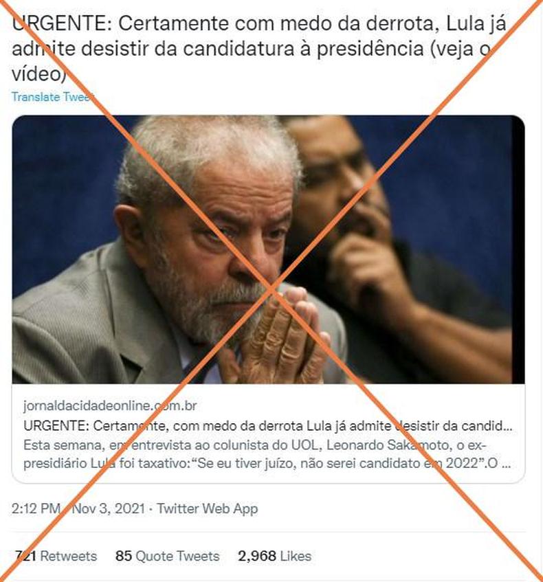 Postagem atribui afirmao antiga de Lula ao momento atual
