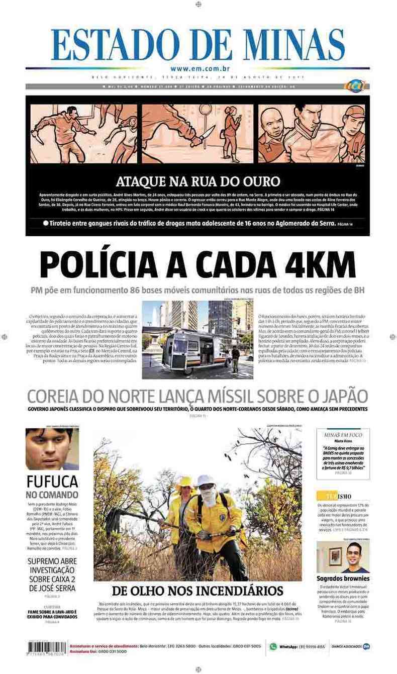 Confira a Capa do Jornal Estado de Minas do dia 29/08/2017