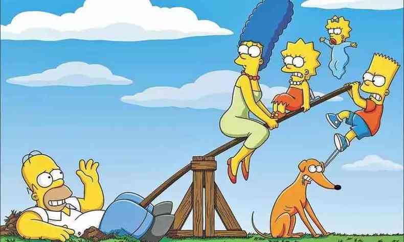 A famlia dos Simpsons est em uma gangorra. Homer de um lado e o restante da famlia do outro. Mesmo assim, o peso dele  maior.