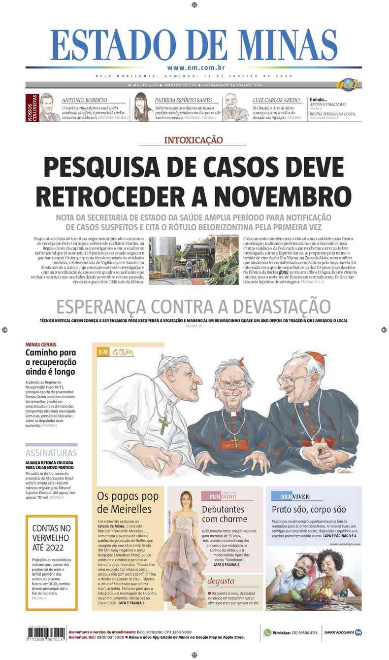 Confira a Capa do Jornal Estado de Minas do dia 12/01/2020(foto: Estado de Minas)