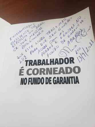 Dedicatria de Mrio Avelino, no livro 'Trabalhador  Corneado no Fundo de Garantia', para o presidente Jair Bolsonaro