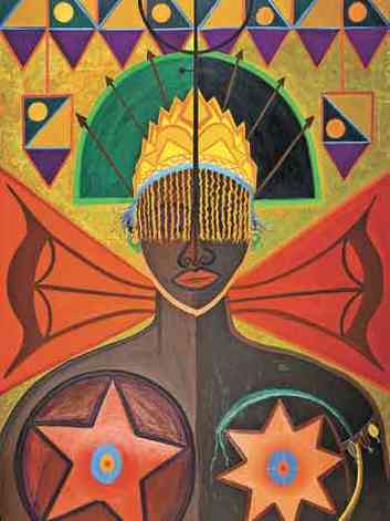 Obra em Acrlico sobre tela, , 153 x 102 cm, de  Abdias Nascimento, chamada 'Oxum em xtase'