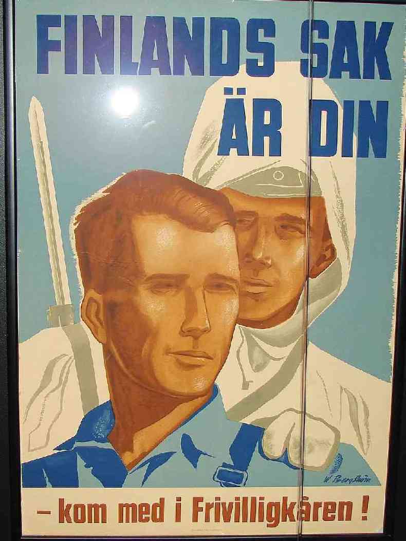 'A causa da Finlândia é sua': cartaz de recrutamento do Corpo de Voluntários Suecos