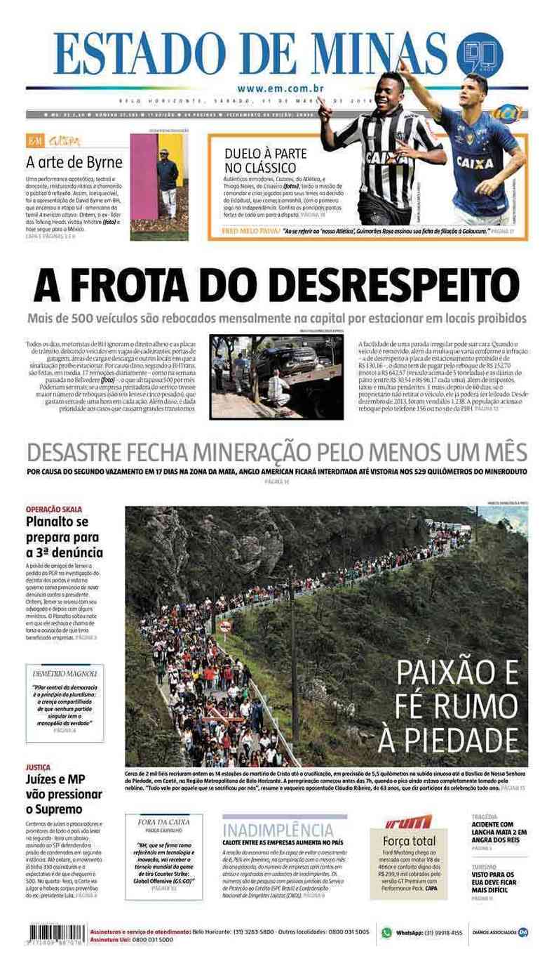 Confira a Capa do Jornal Estado de Minas do dia 31/03/2018