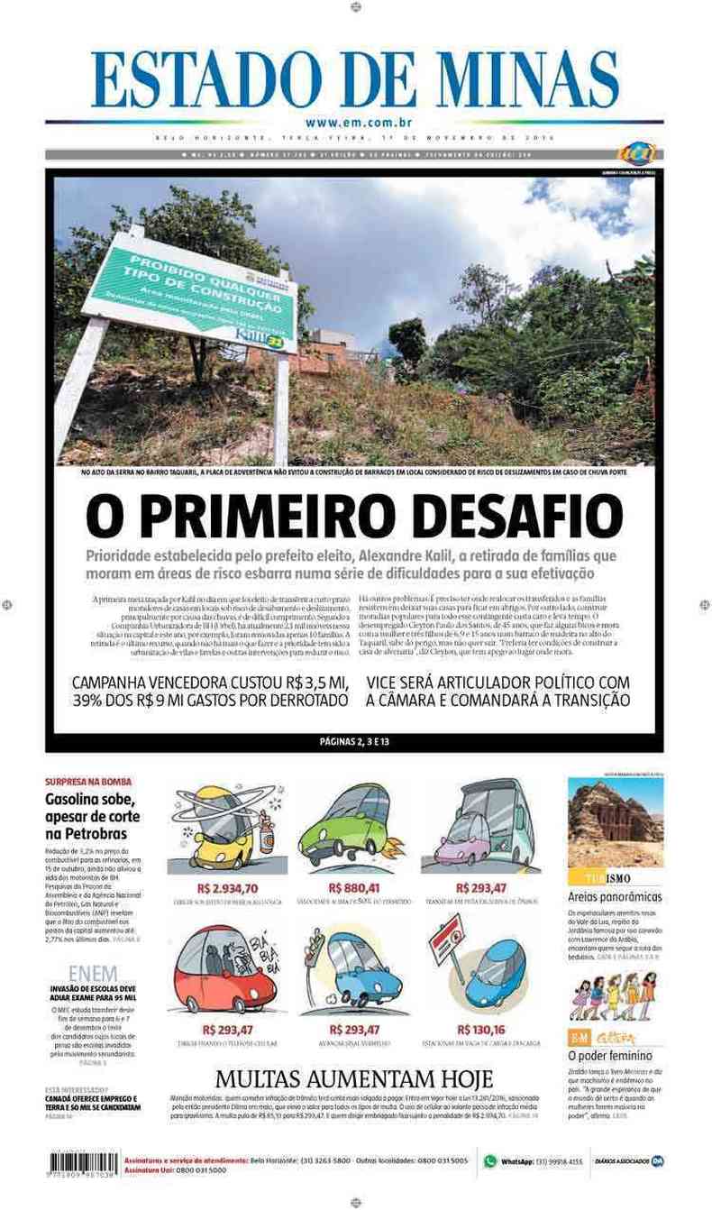 Confira a Capa do Jornal Estado de Minas do dia 01/11/2016