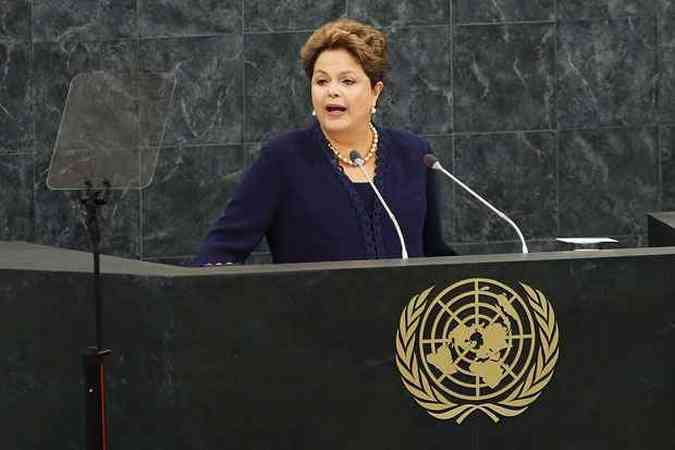 Presidente Dilma Rousseff durante discurso de abertura da reunio anual da ONU(foto: Spencer Platt/AFP)