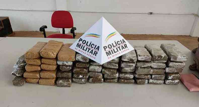 Foram apreendidas 53 barras de maconha na rodoviária de Uberlândia depois de denúncia anônima(foto: PMMG/Divulgação)