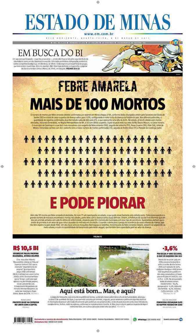Confira a Capa do Jornal Estado de Minas do dia 08/03/2017