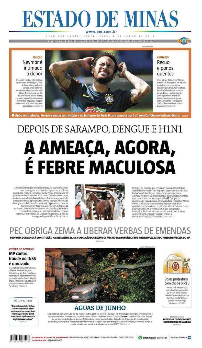 Confira a Capa do Jornal Estado de Minas do dia 04/06/2019(foto: Estado de Minas)