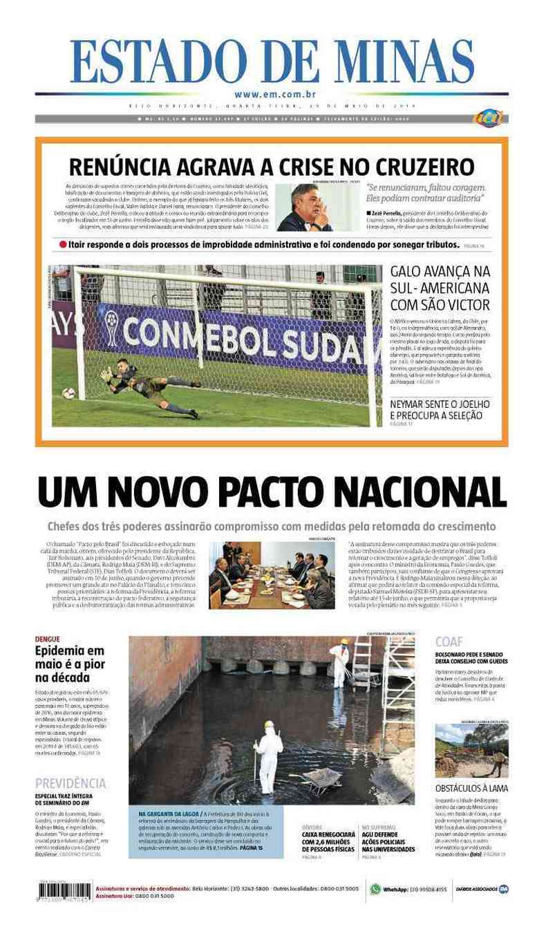 Confira a Capa do Jornal Estado de Minas do dia 29/05/2019(foto: Estado de Minas)