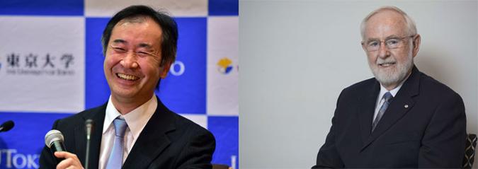 Takaaki Kajita, professor na Universidade de Tóquio e (à direita) o canadense Arthur McDonald (foto: AFP PHOTO / JONATHAN NACKSTRAND / AFP PHOTO / HANDOUT / SNOLAB/ KELSEY MCFARLANE) Takaaki Kajita, professor na Universidade de Tóquio e (à direita) o canadense Arthur McDonald (foto: AFP PHOTO / JONATHAN NACKSTRAND / AFP PHOTO / HANDOUT / SNOLAB/ KELSEY MCFARLANE)