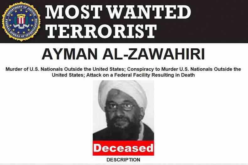 Cartaz do FBI aponta lder do Al-Qaeda como terrorista mais procurado
