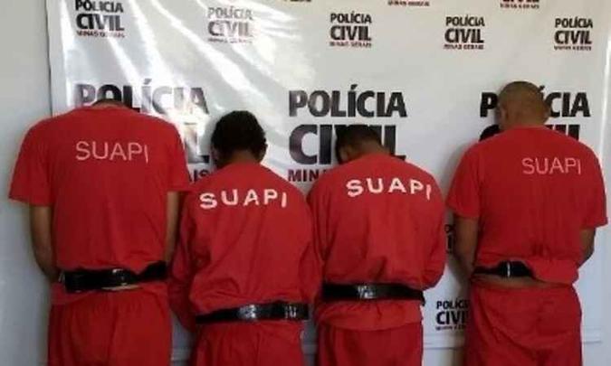 Os quatro homens estão presos por decisão judicial e investigações aguardam resultados de perícias(foto: Polícia Civil/Divulgação) Os quatro homens estão presos por decisão judicial e investigações aguardam resultados de perícias(foto: Polícia Civil/Divulgação)