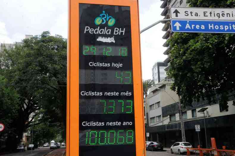 Primeira rea demarcada em BH contabilizou 100 mil passagens de ciclistas (foto: Paulo Filgueiras/EM/D.A Press )