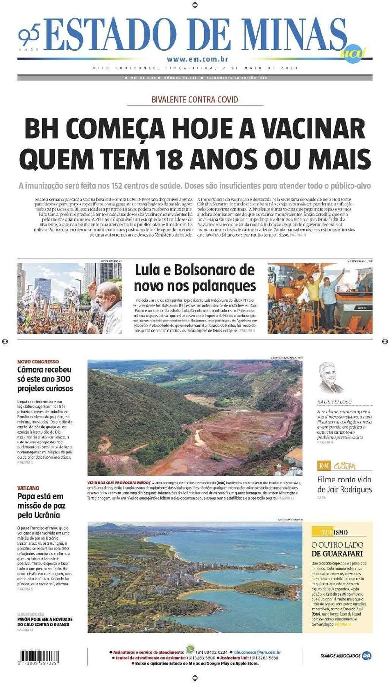 Confira a Capa do Jornal Estado de Minas do dia 02/05/2023