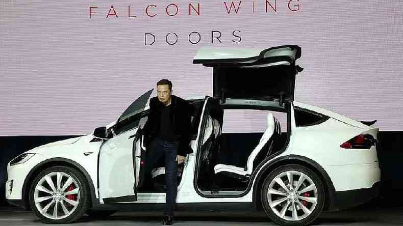 Elon Musk e um carro da marca Tesla