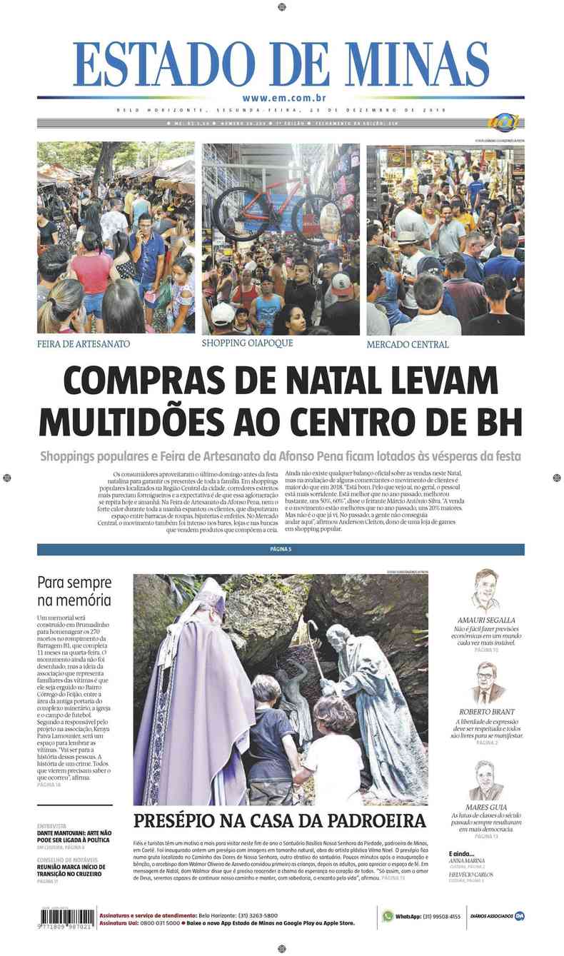 Confira a Capa do Jornal Estado de Minas do dia 23/12/2019(foto: Estado de Minas)