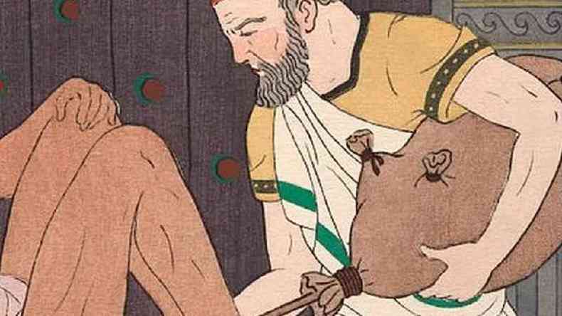 Hipcrates usou seringas feitas de bexigas de animais para realizar enemas (litografia colorida de 1932)(foto: Getty Images)