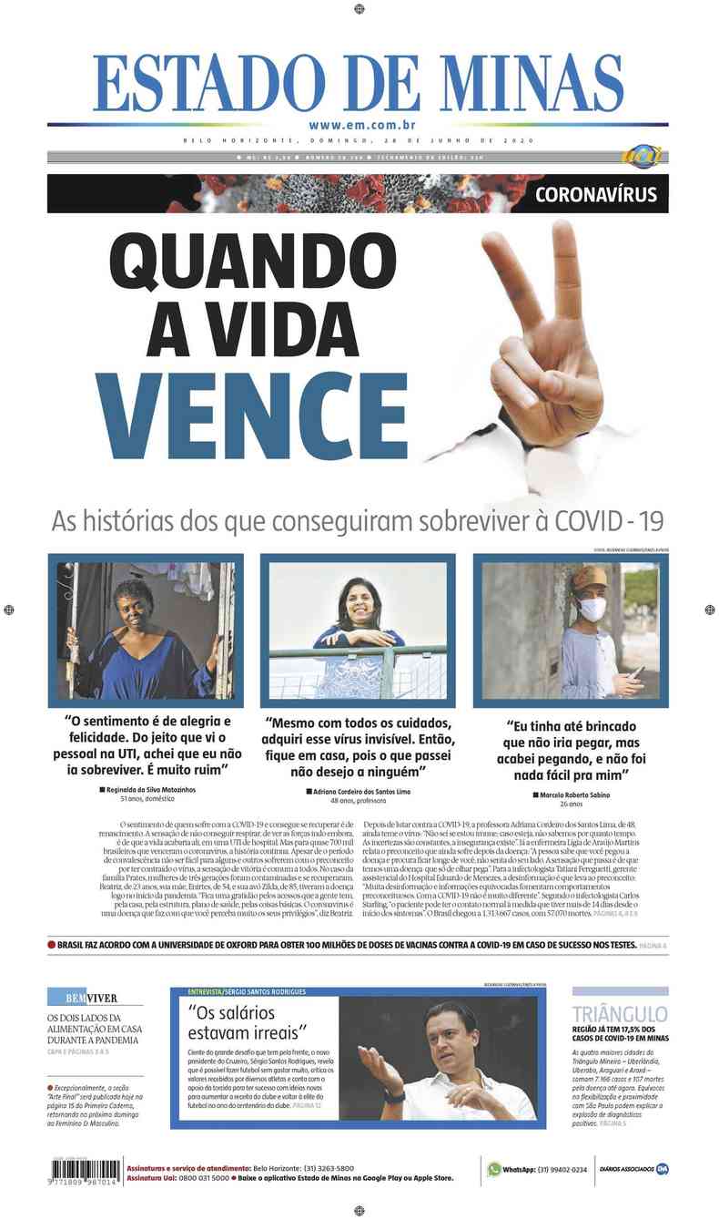 Confira a Capa do Jornal Estado de Minas do dia 28/06/2020(foto: Estado de Minas)